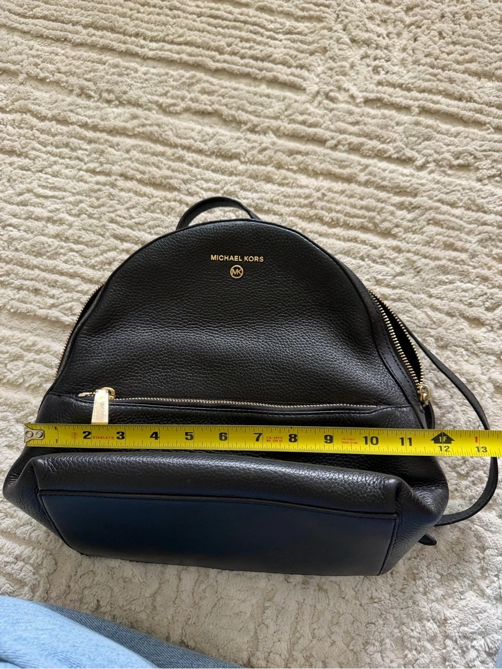 Michael Kors Black Pebbled Leather Backpack with Gold Accents